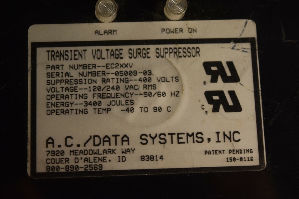 A.C. Data Systems EC2XXV Transient Voltage Surge Suppressor
