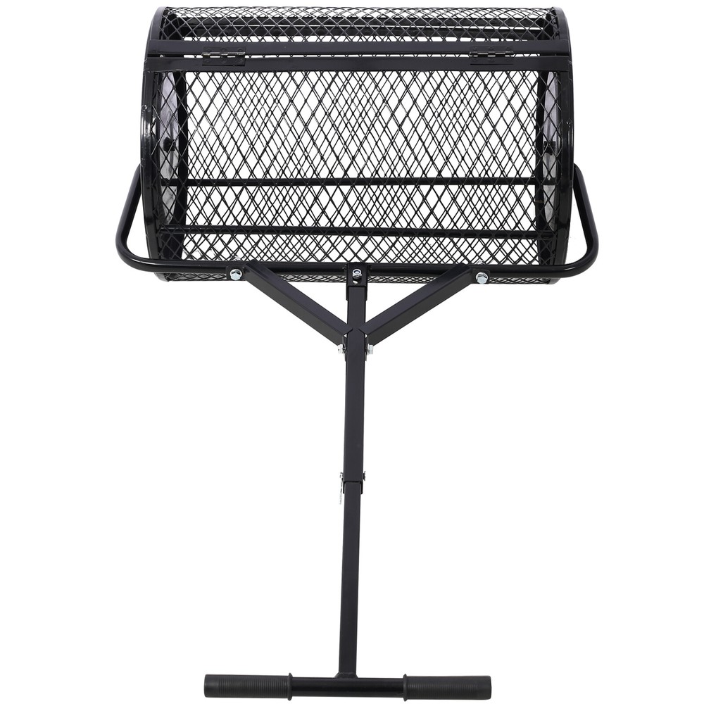 Peat Moss Spreader Metal Mesh Basket with Handle Compost Seeding Spreader Roller