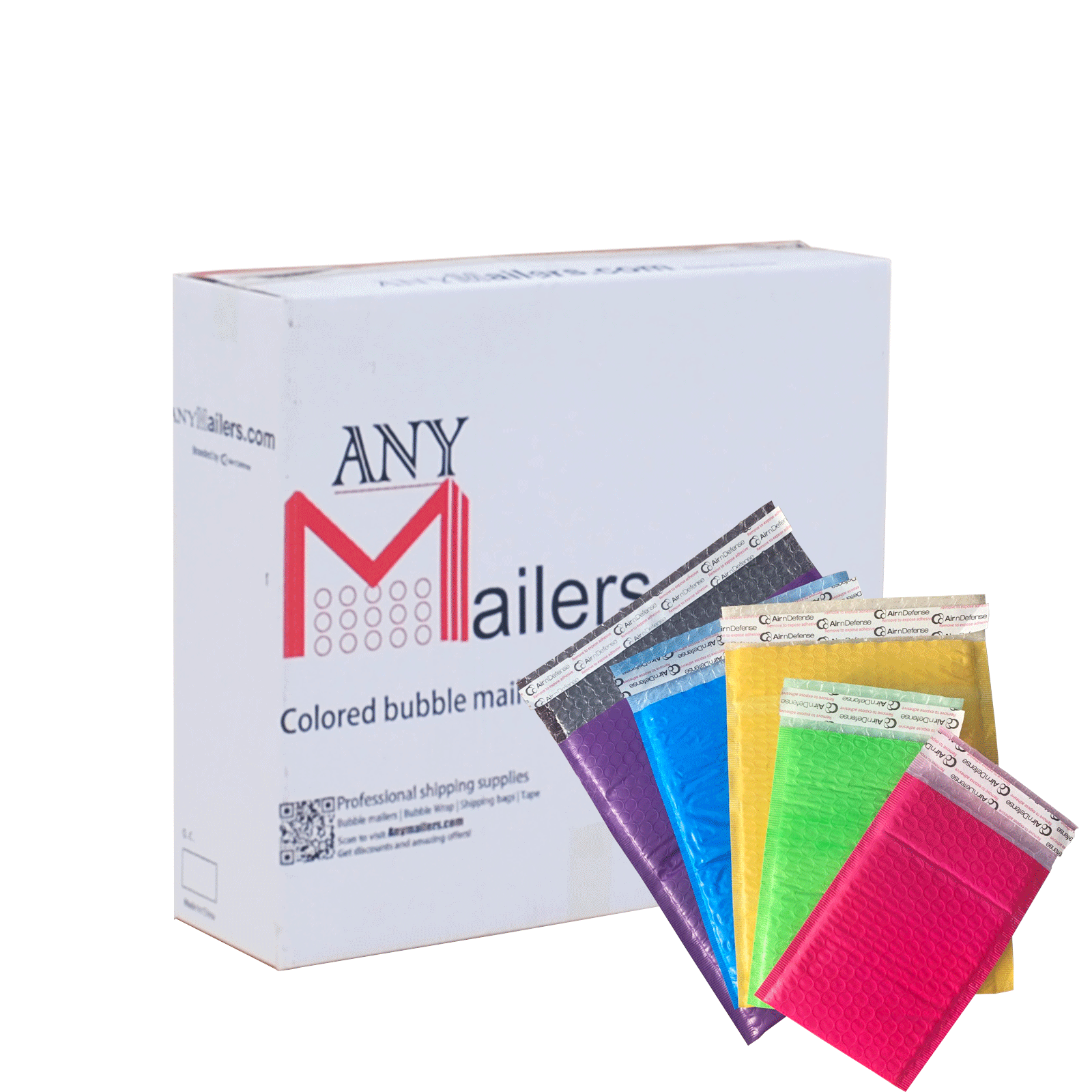 AirnDefense #000 4x8" Colored Poly Bubble Mailers Shipping Padded Envelopes