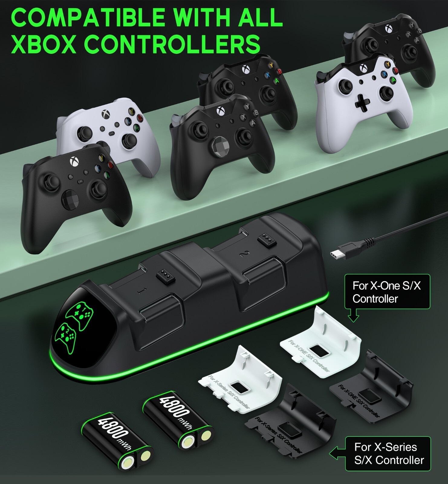 4800 mWh Xbox Controller Battery Pack Charging Dock For Xbox One/Xbox Series X|S