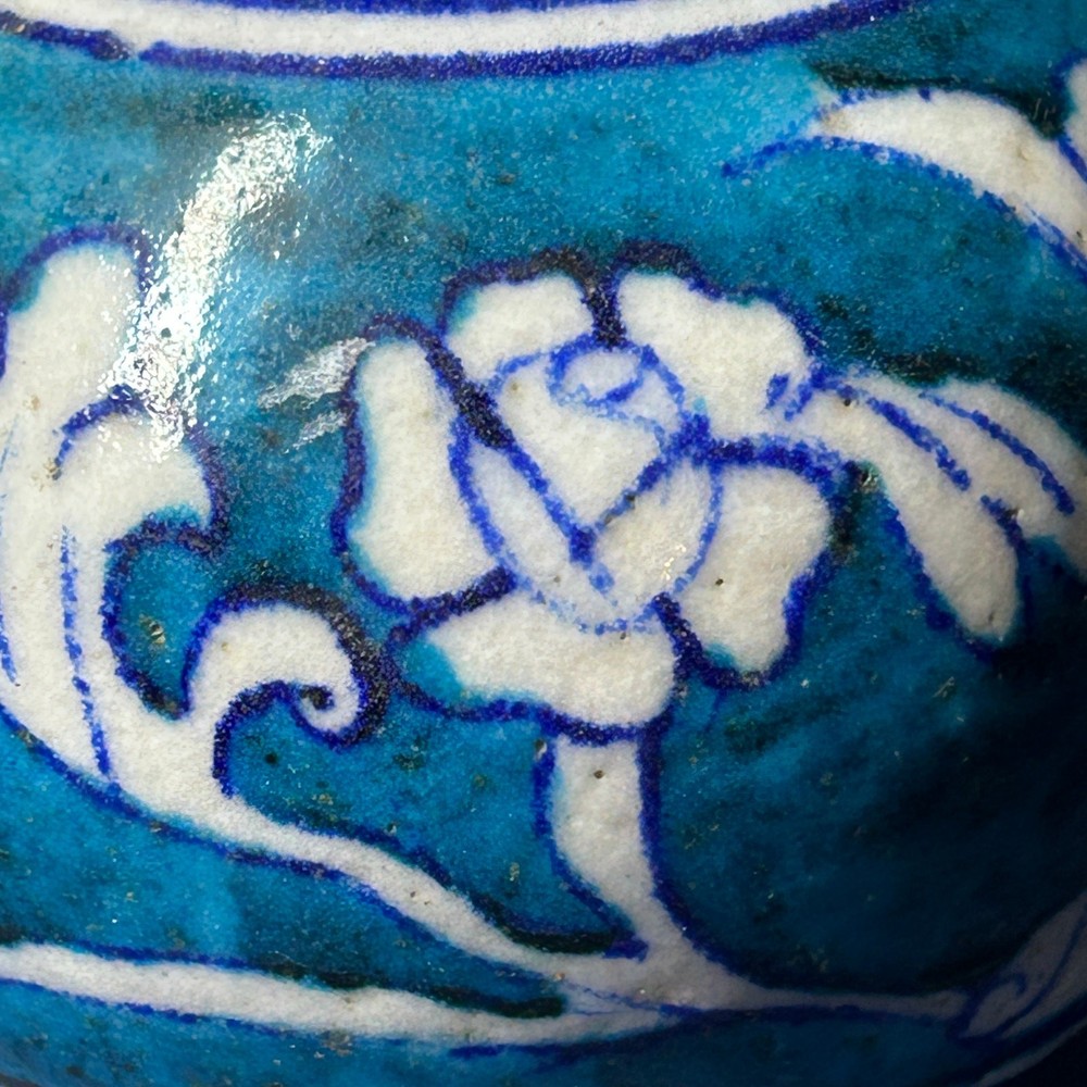 Middle Eastern blue and white glazed bottle vase