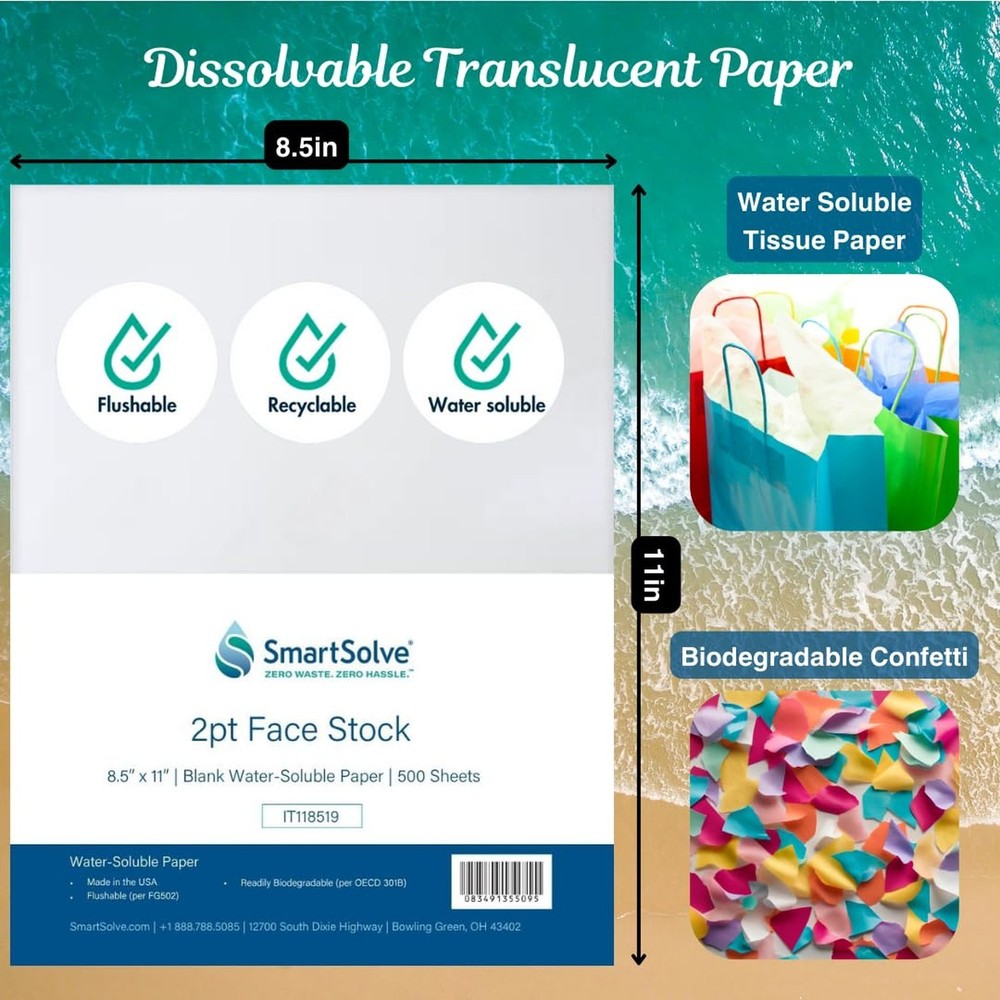 2 pt. Water-Soluble Bio-Based Paper | Dissolves Quickly in Water | Biodegrada...