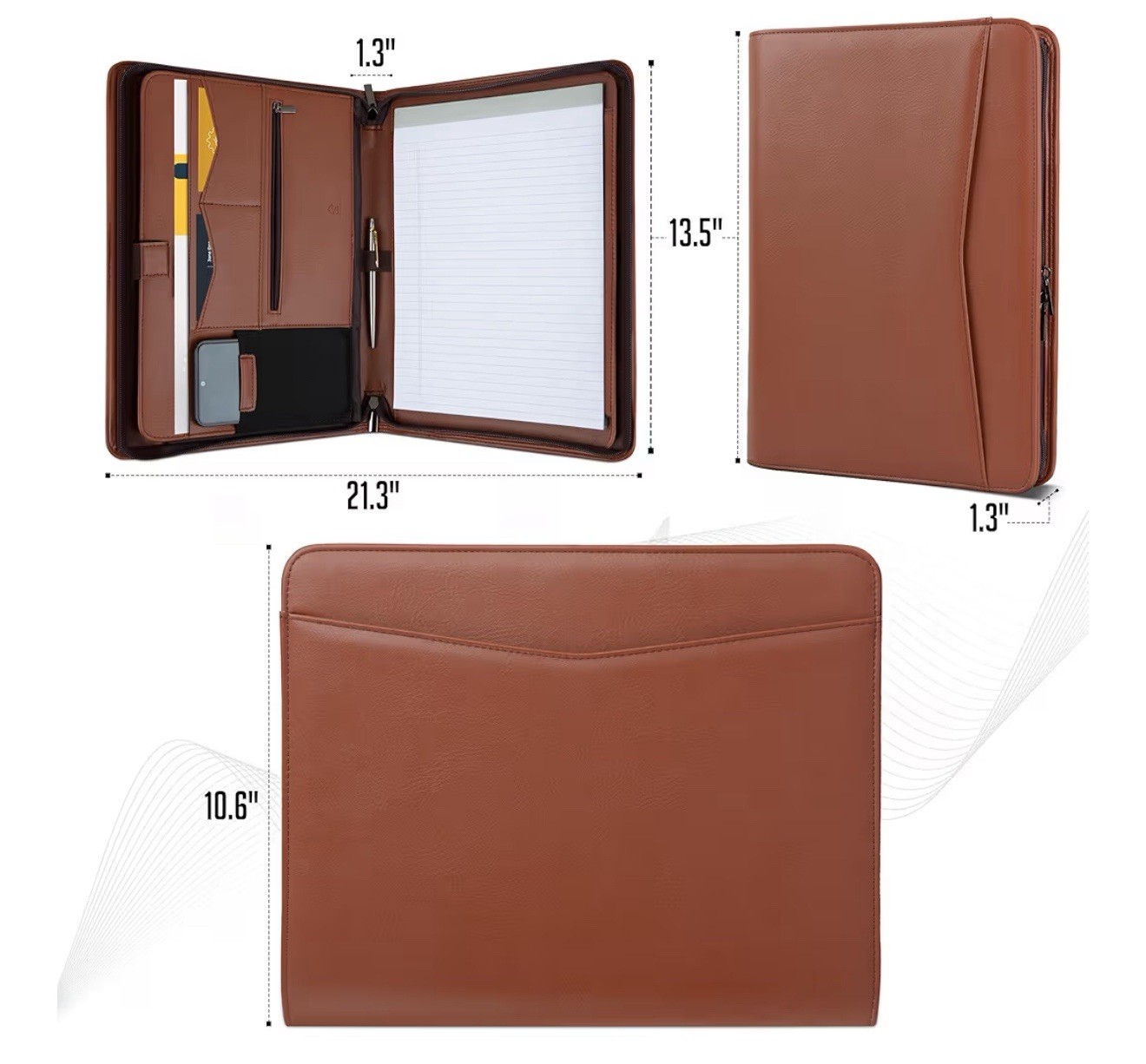 Zipper Padfolio Portfolio Binder Organizer (Tan) | Faux Leather Portfolio