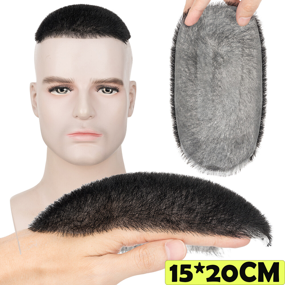 Thin Skin PU Buzz Cut Mens Toupee Virgin Human Hair Replacement System 1CM Wig H