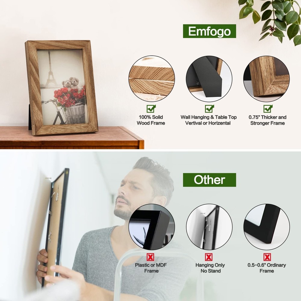 4x6 Picture Frames Photo Display for Tabletop Display Wall Mount Solid Wood H...
