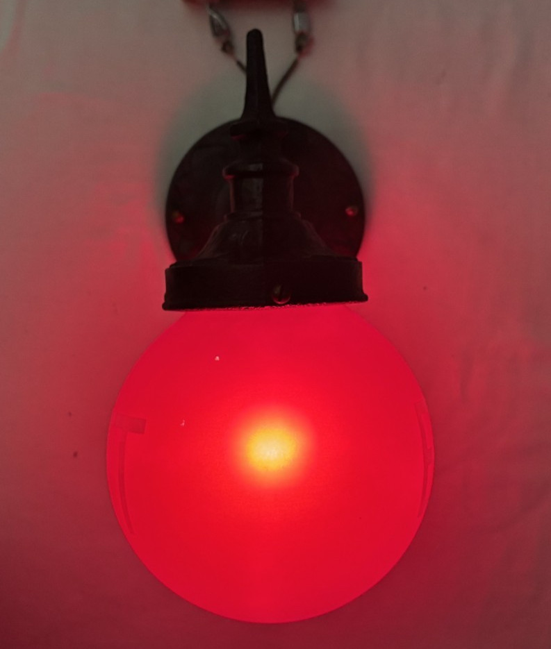 Vtg Exit Glass Light Globe Wall Sconce Cast Iron Fixture Art Deco Shade USA #L61