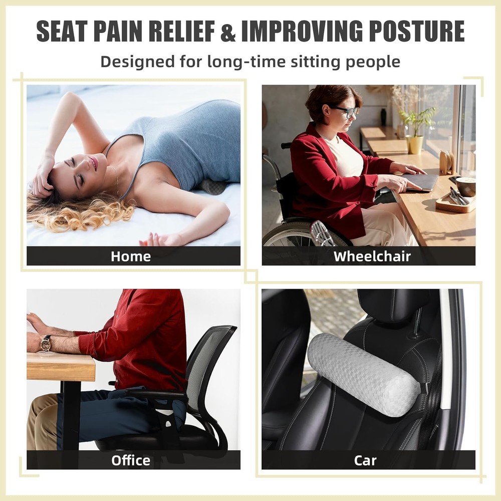 Lumbar Roll Pillow for Lower Back, Long-15*4.3'', Light Grey