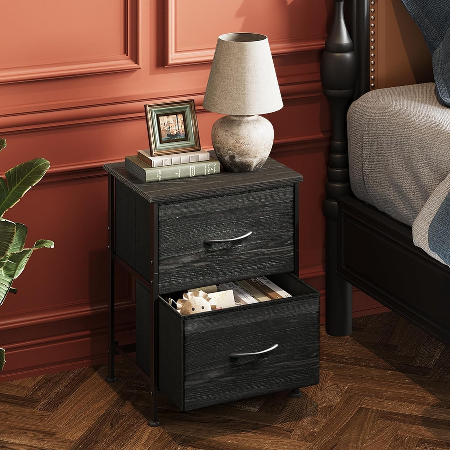 Night Stand, Small Dresser with Drawers, Dresser for Bedroom with 2 Fabric Dr...
