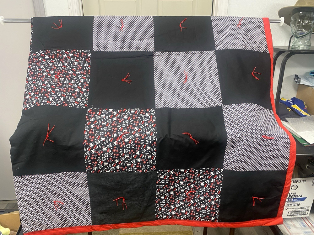 Handcrafted Quilt Patchwork Red, Black, Checkered