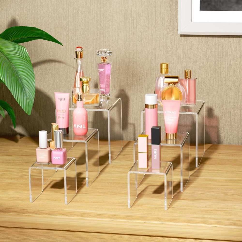 Acrylic Display Risers Stand 2 Sets,3 Steps Clear Riser Shelf Showcase for Amiib