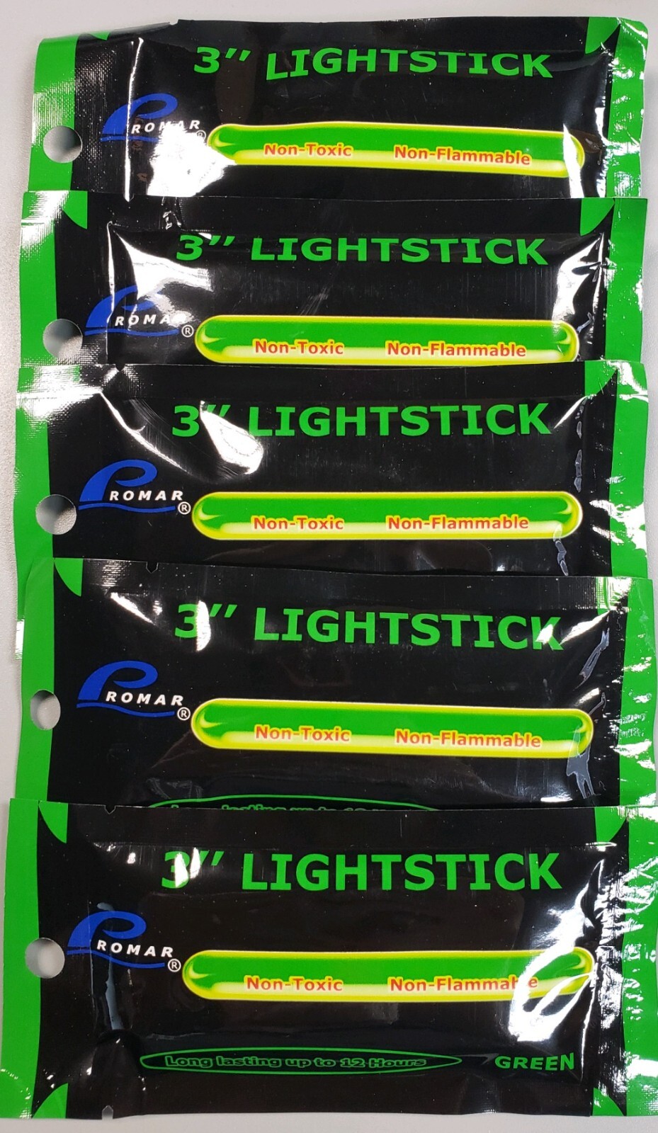 5-Promar GS-130G Green 3" Outdoor Party Glow / Fishing Light Stick W/ attachment