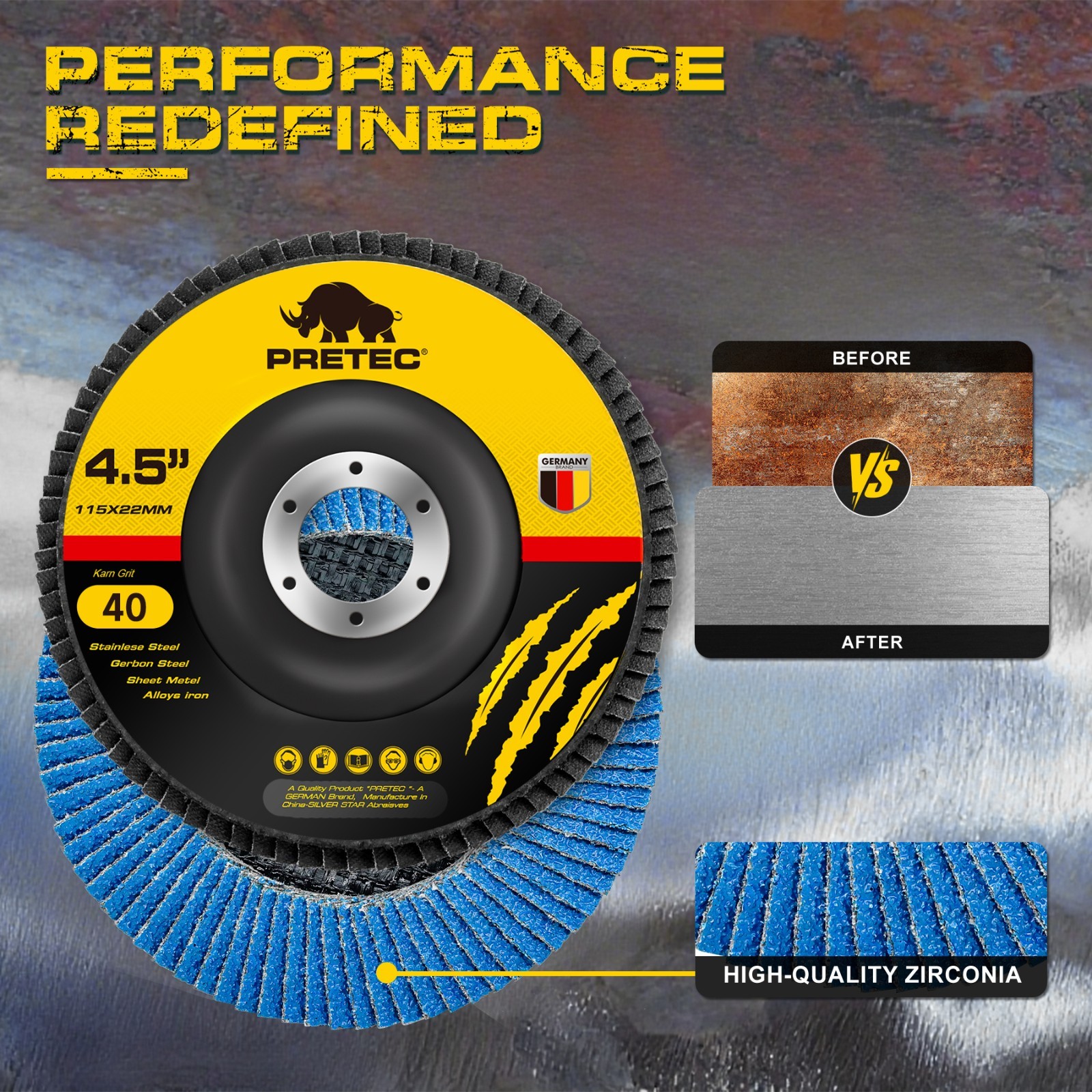 Zirconia Flap Discs 4-1/2" x 7/8" 40/60/80/120 Grit – Angle Grinder Metal/Wood