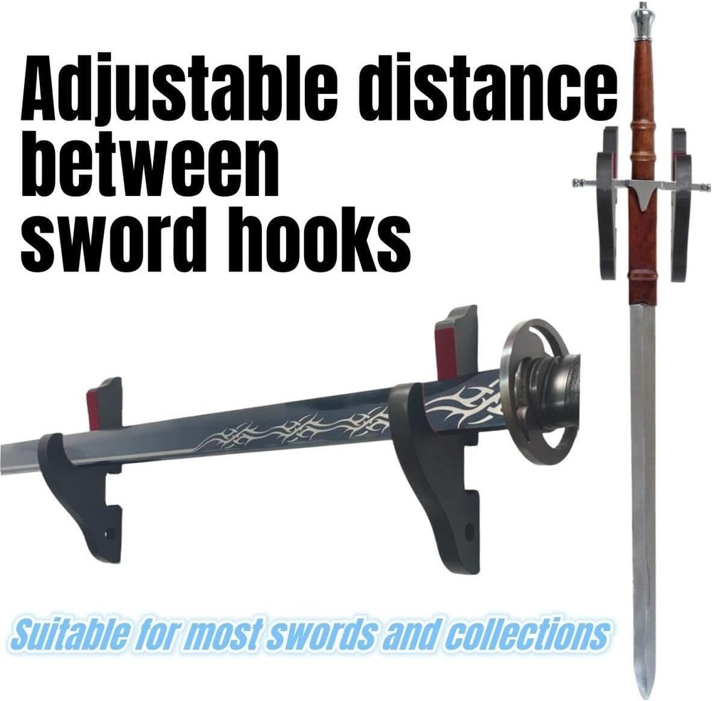 Elegant 2-Piece Adjustable Sword Hook Wall Mount for Samurai Swords Display