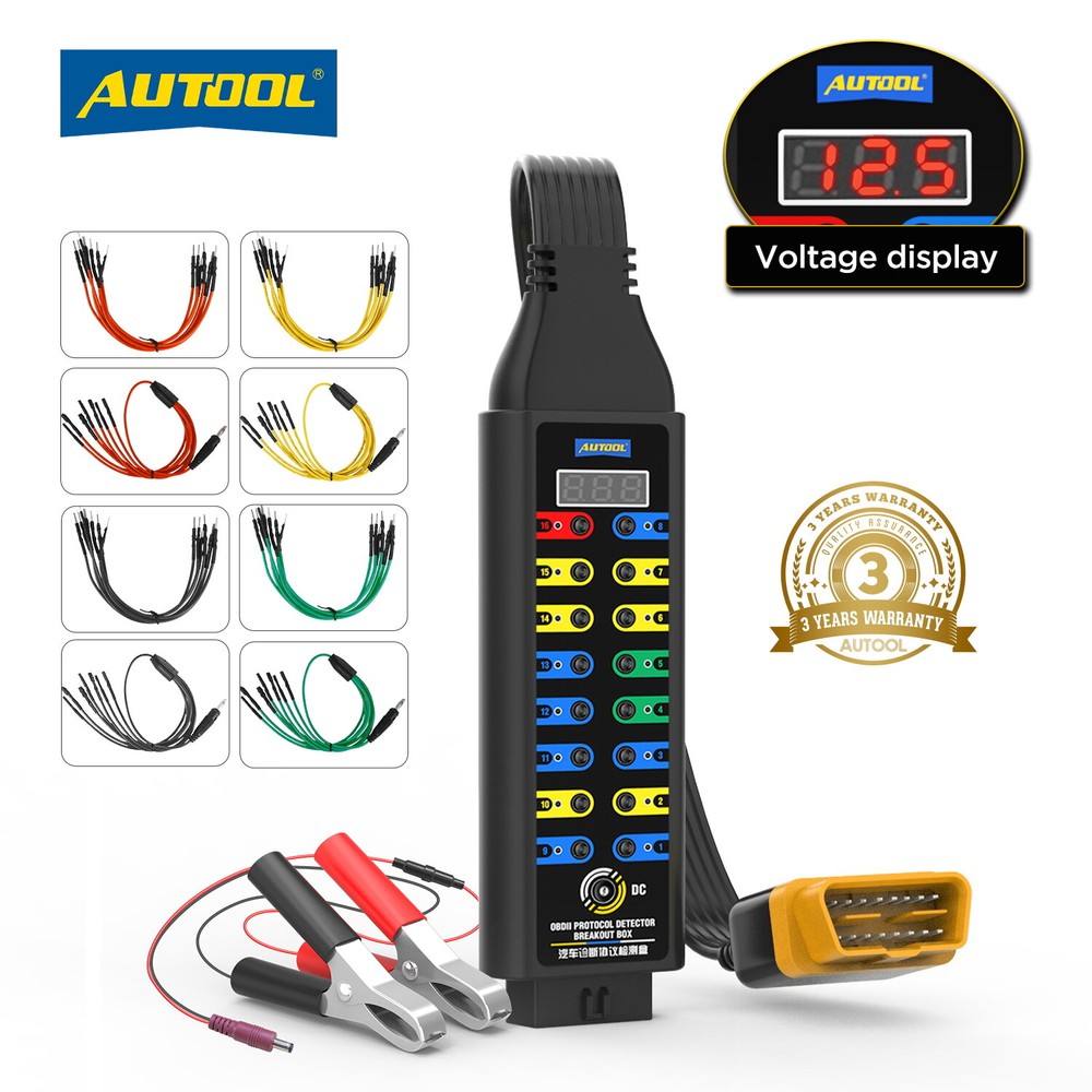 OBD2 Breakout Box Auto OBDII Protocol Detector CAN Bus Test With Voltage Display