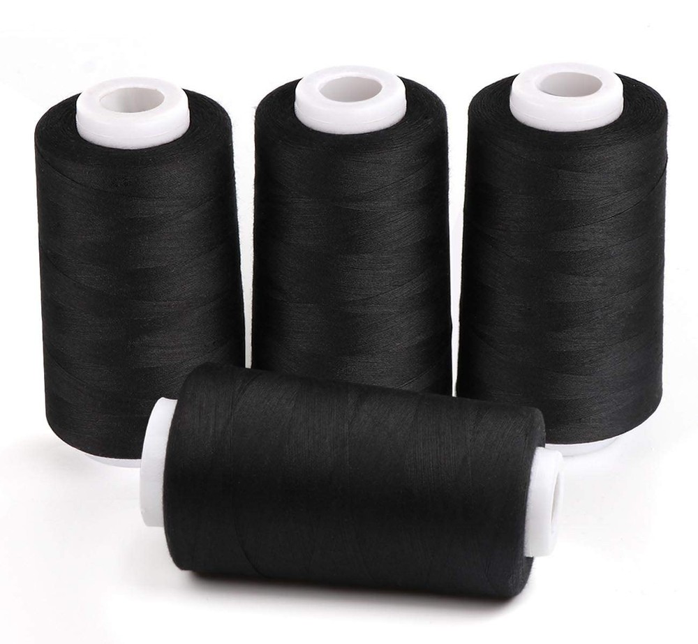 4 x 3000 Yards Serger Thread Spools Black Polyester Overlock Cone Sewing Set