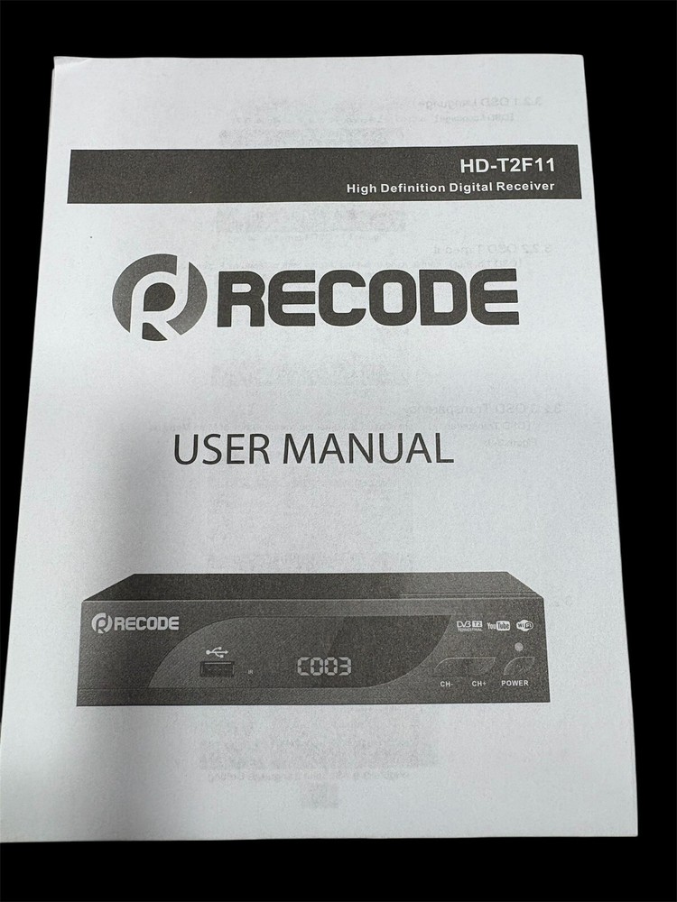 RECODE HD-T2F11 DVBT2/C High Definition Digital Terrestrial Receiver