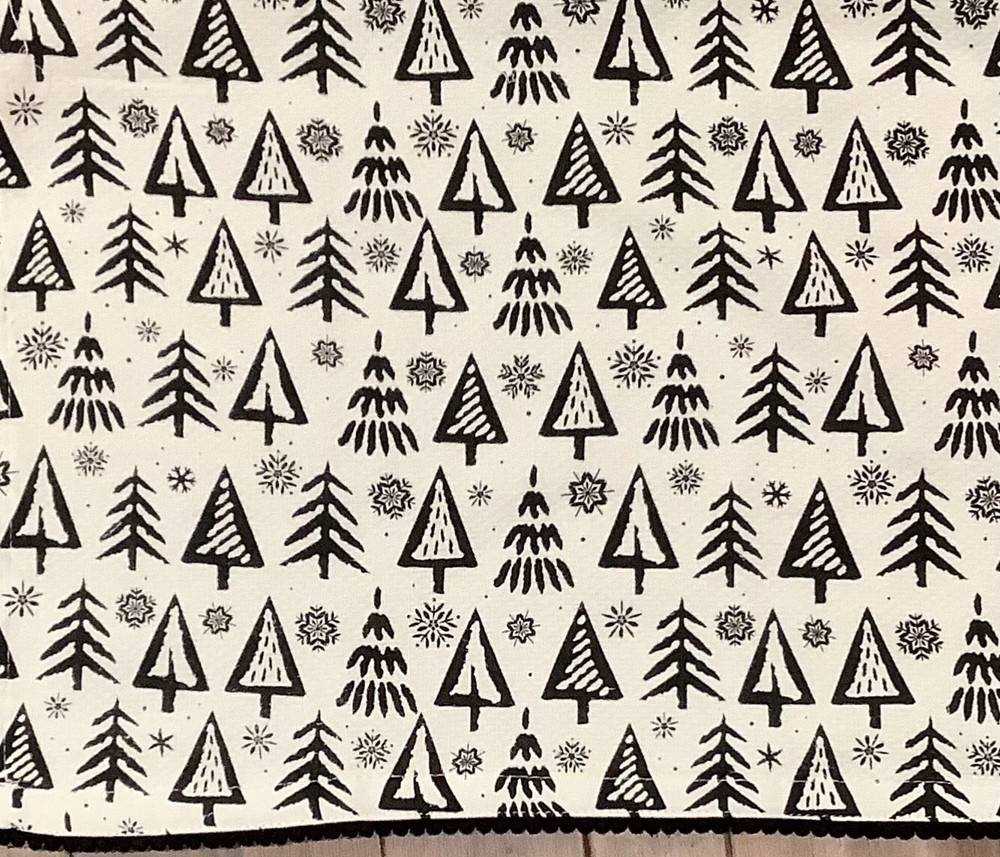 Double hanging kitchen towel Xmas black trees crocheted black top