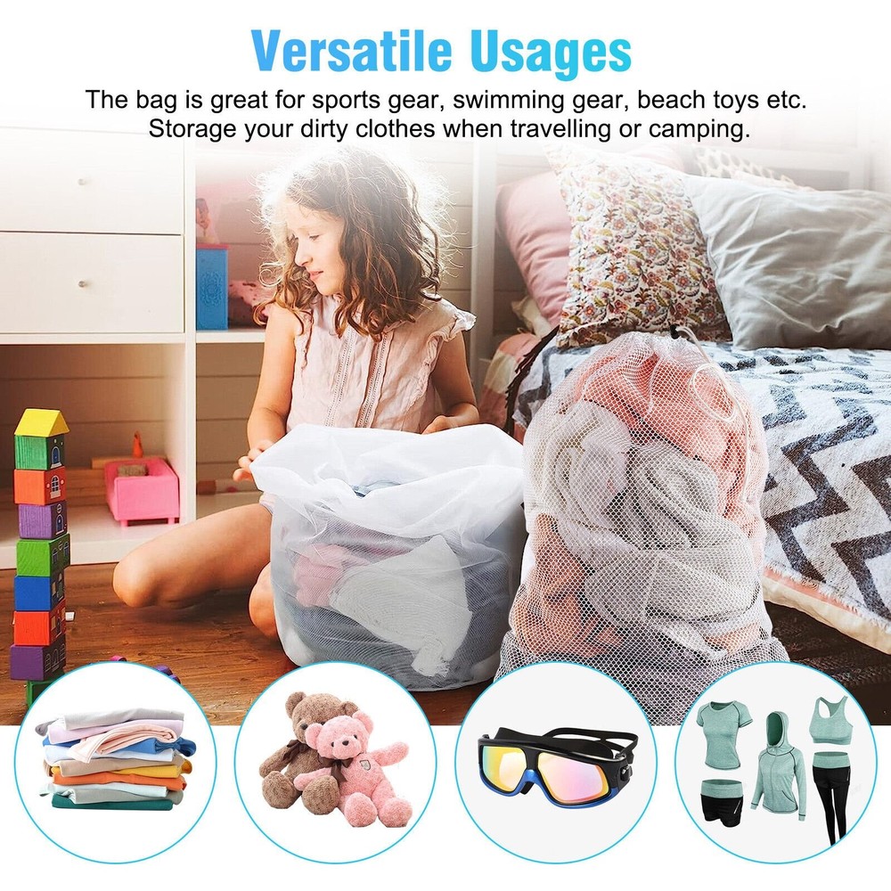 2pcs Heavy Duty Extra Large Mesh Laundry Bag Extra Large Drawstring Laundry Bag