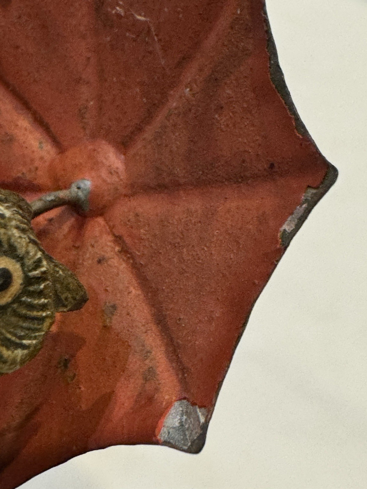 Antique Austrian Bronze Pair of Owls with Red Umbrella- Hand Painted 2in