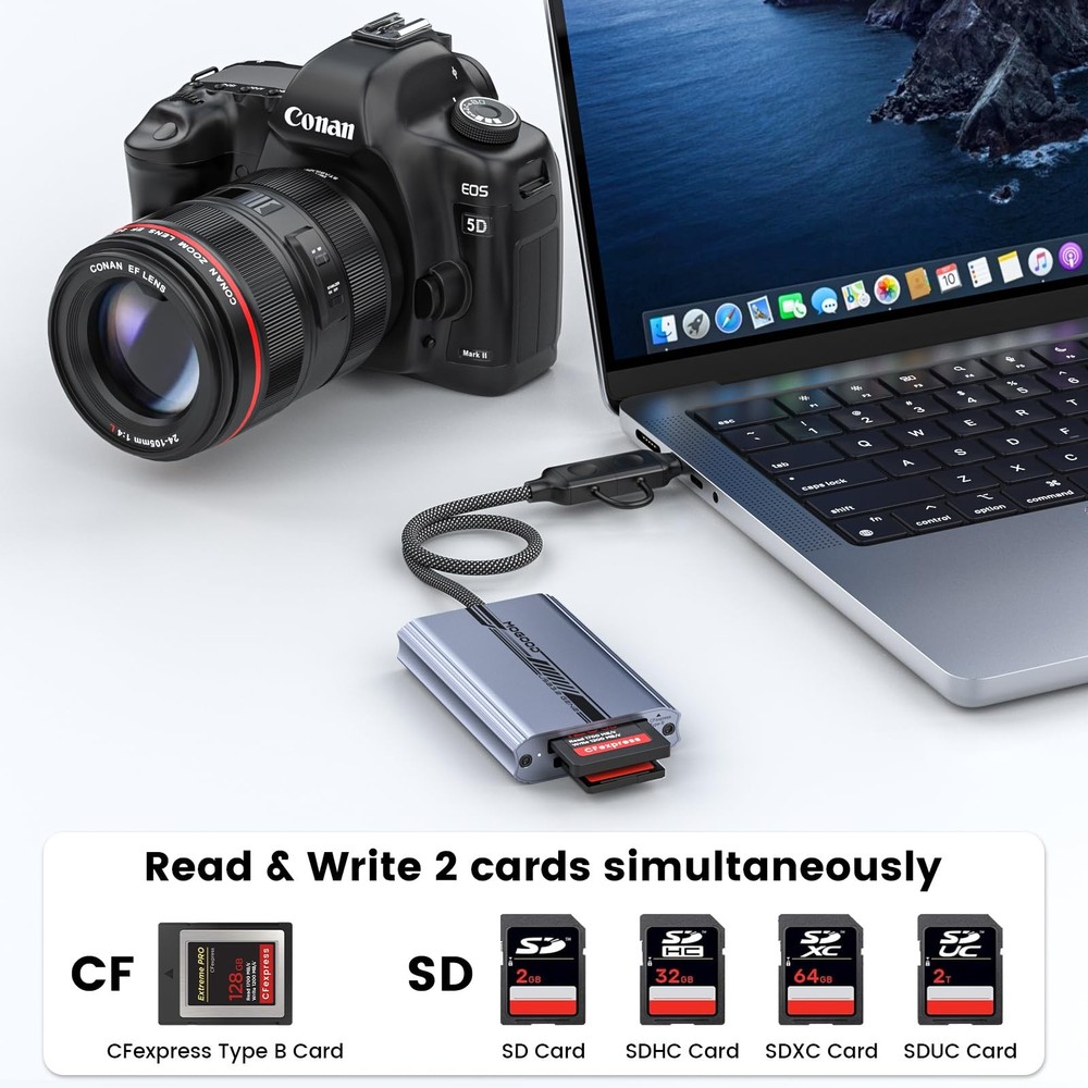 CF Express Type B & SD 4.0 Dual-Slot Card Reader USB A/C to Type B CF Express...