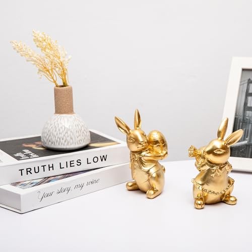 Small Bunny Decor Set of 2, Spring Easter Decor Rabbit Figurines, Bunny Statue
