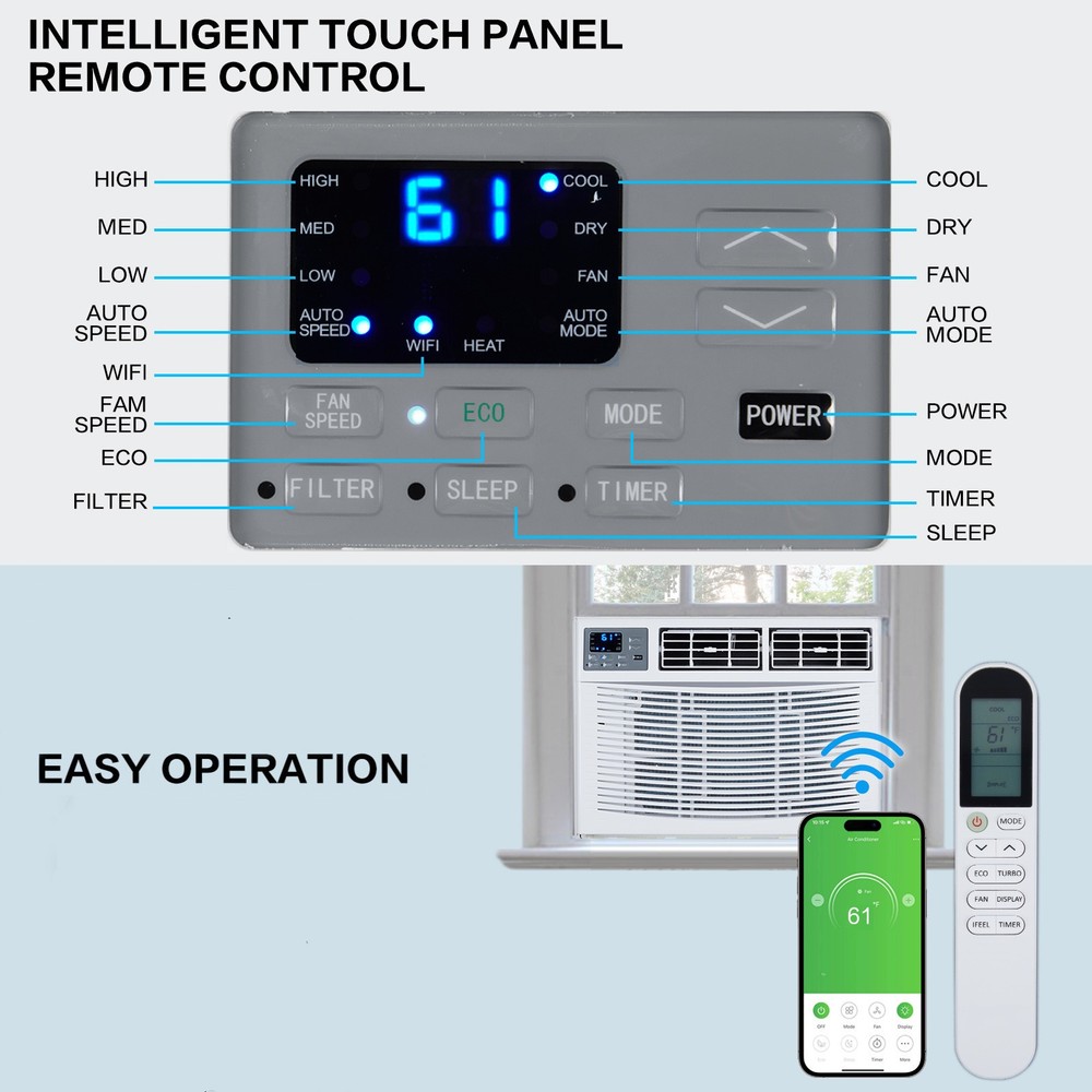 18000BTU Window Air Conditioner with Heat & Timer, Wi-Fi Enabled Window AC Unit