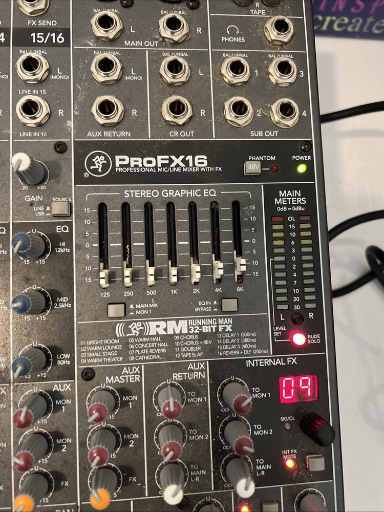 Mackie ProFX16 16-Line Mixer Effects Processor Powers On Tested & Works Great