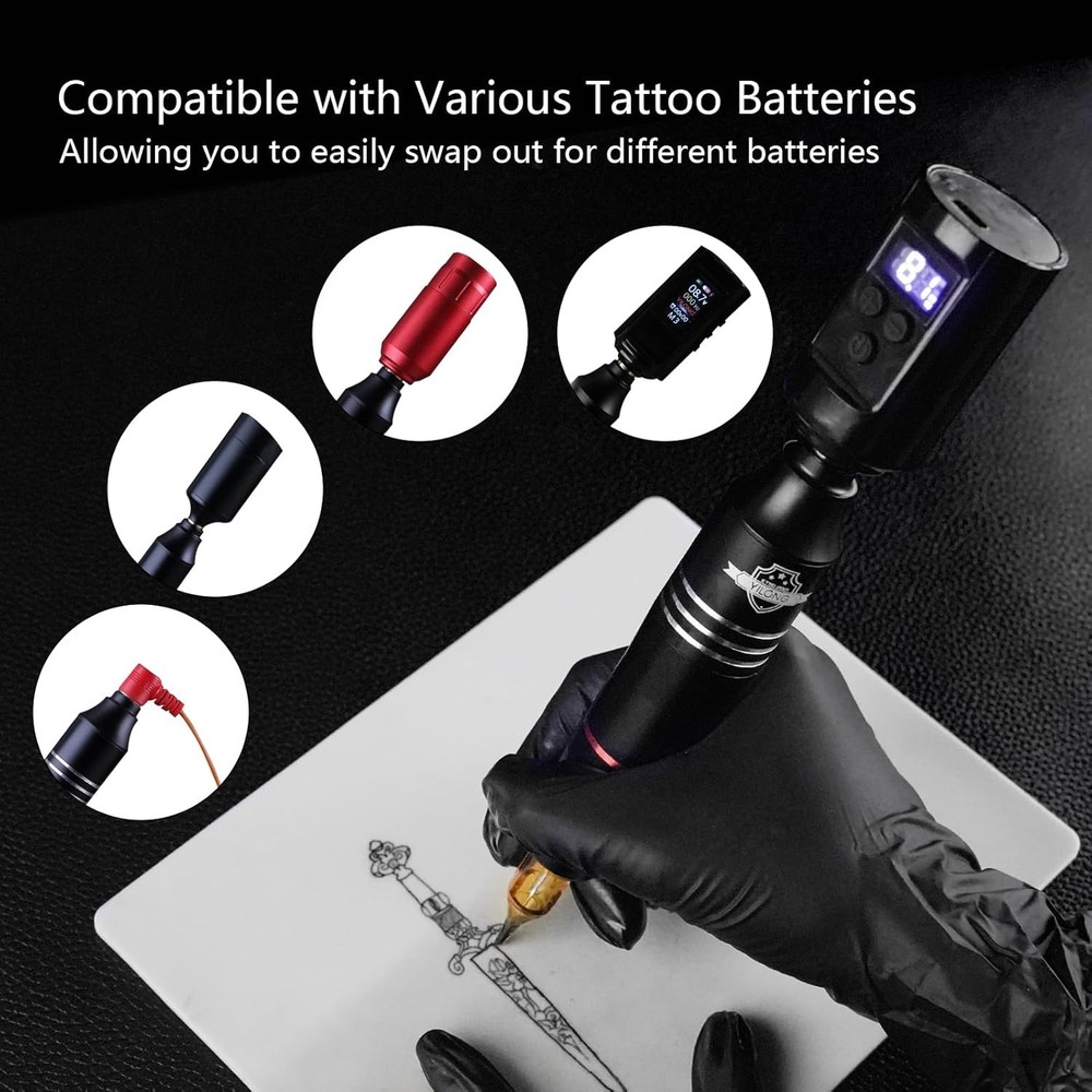 Wireless Tattoo Kit for Beginners - Machine with 1200 mAh Black