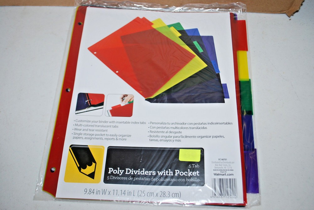 Dividers with Pockets 5-Tab Poly  Multi-Colored  5 Sets or 10 Sets  S6541