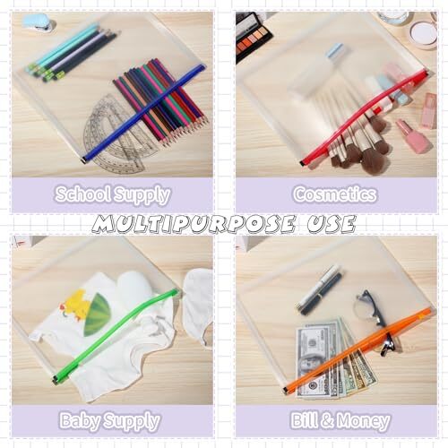 14 Pack Clear Plastic Zip Envelopes A4 Zipper Document Folder Bright Colors