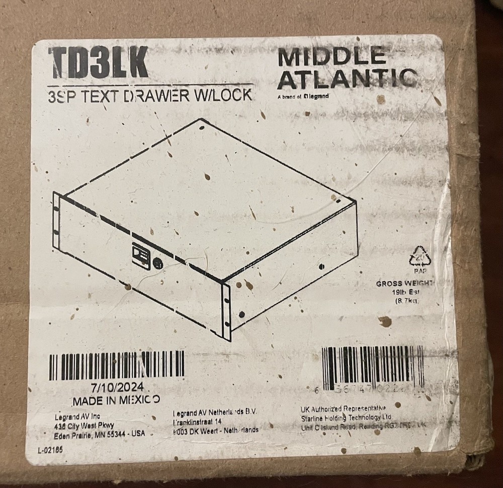 MIDDLE ATLANTIC D3 3U Rackmount Storage Drawer