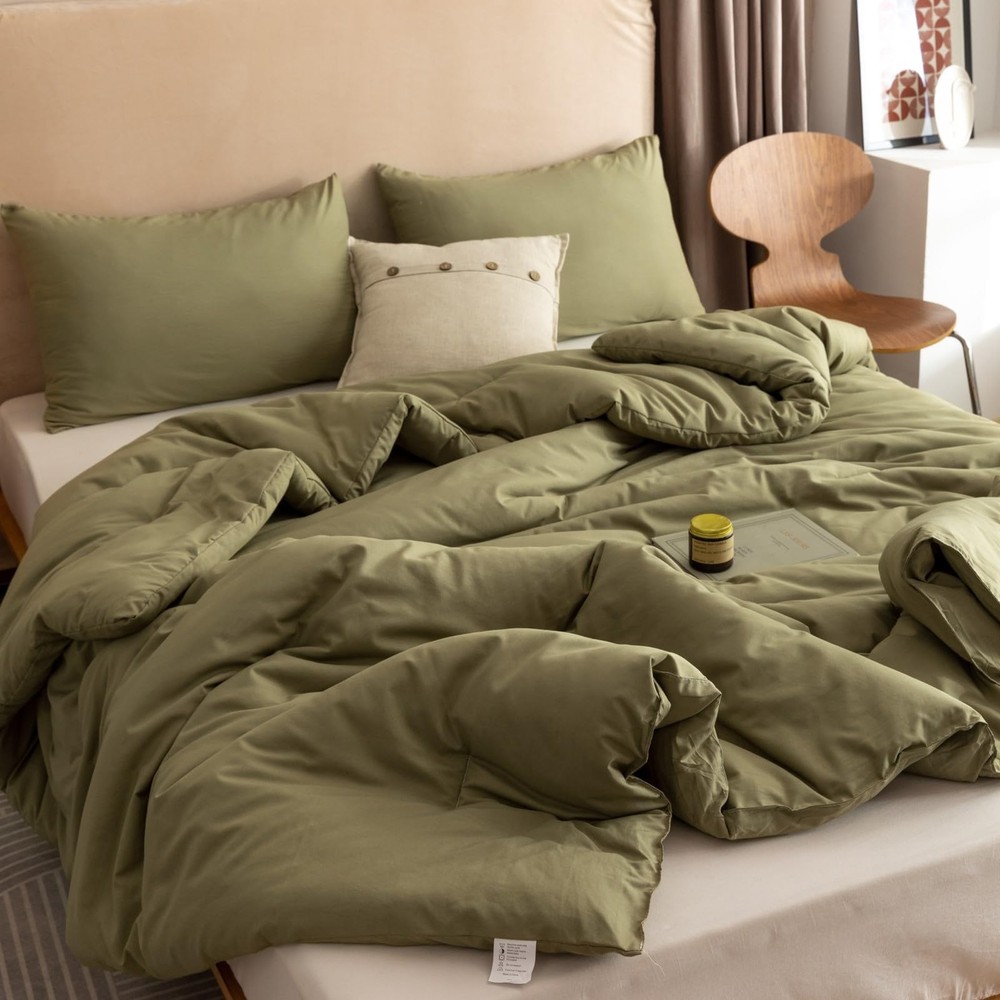 Queen Bedding Set, 3pcs Boho Comforter, Lightweight Quilt, Olive