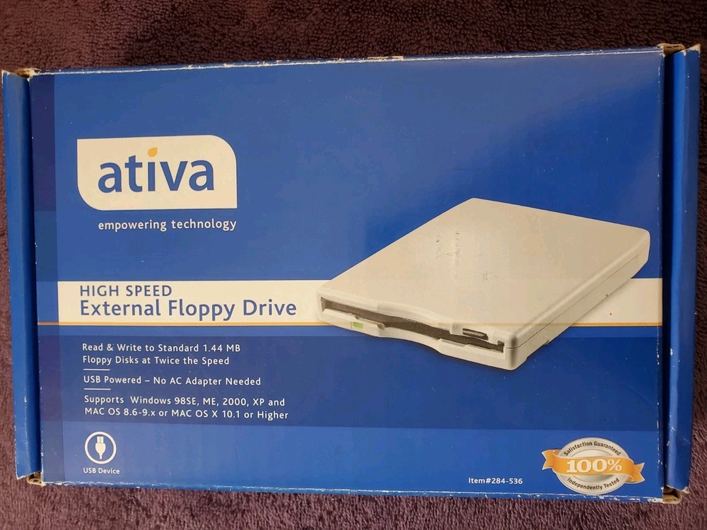 Ativa External Floppy Disk Drive 1.44 MB 3.5" USB Device UNTESTED