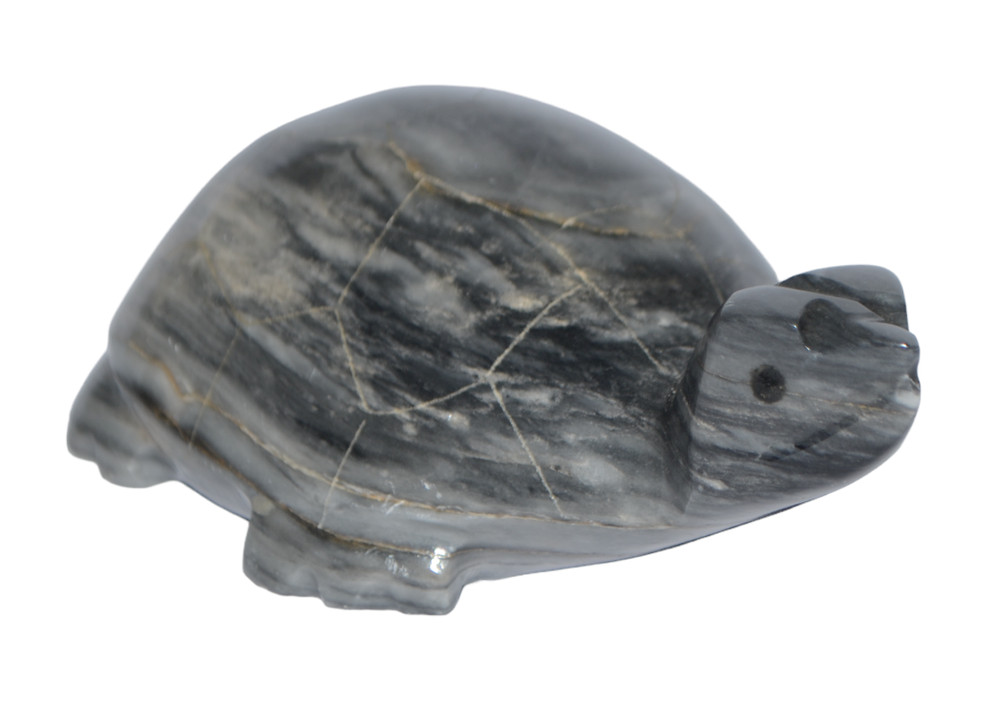Hand Crafted Onyx Turtle Figurine Gray 5.5" Long