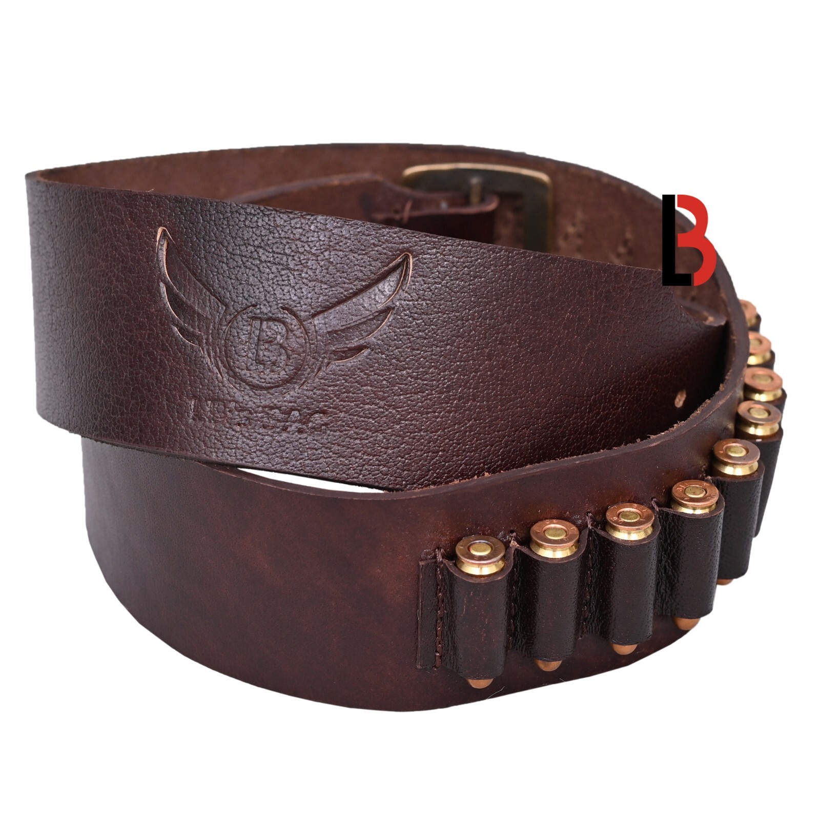 Cowhide Leather Adjustable Bandolier Cartridge Belt for.9MM / 38SPL, Vintage