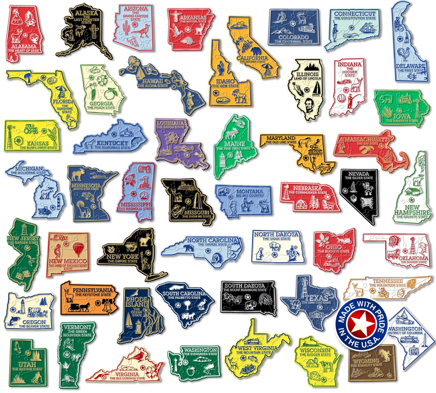 Original U.S. State Magnet Set by Classic Magnets, 51-Piece Vintage Magnet Set