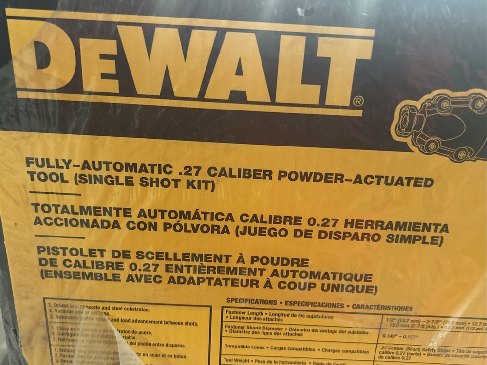DeWalt Tool Powder-Actuated Fully Automatic .27 Caliber DFD270SK New