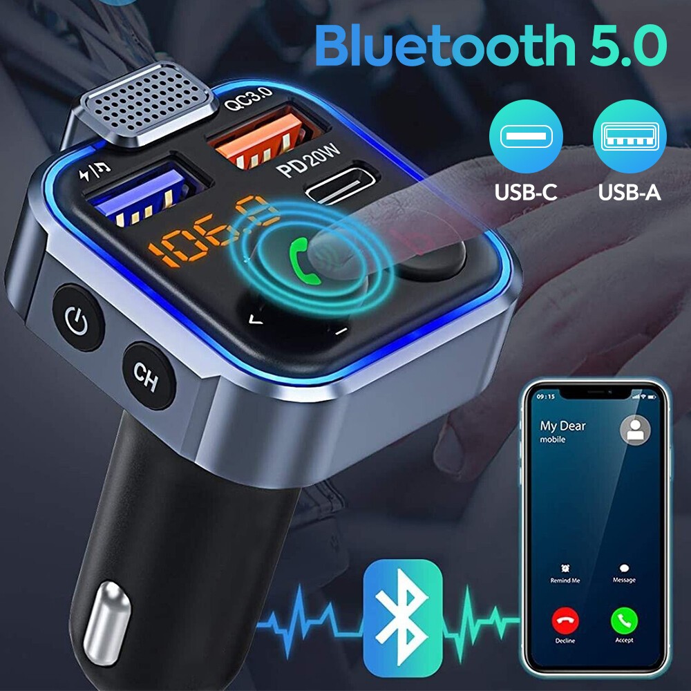 Bluetooth FM Transmitter Car Adapter QC3.0 20W Handsfree USB Charger FM Radio