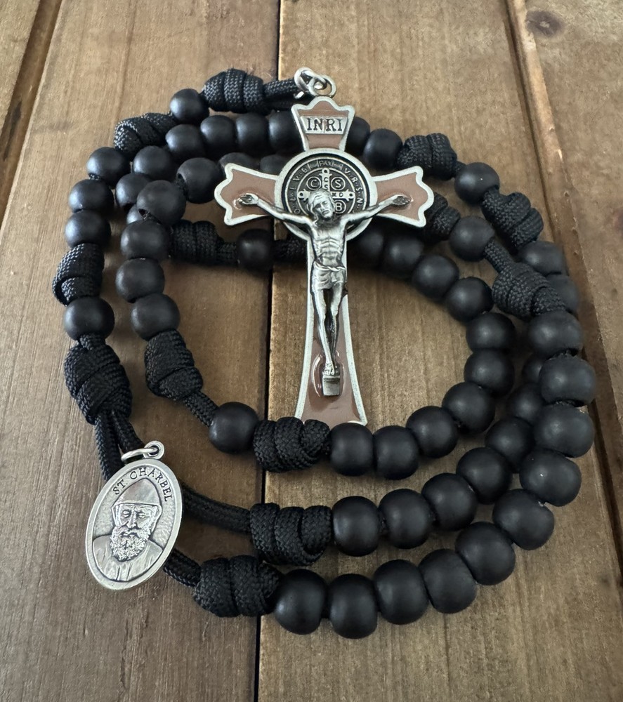 St Charbel Catholic Rosary, Large St Benedict Crucifix, Handmade