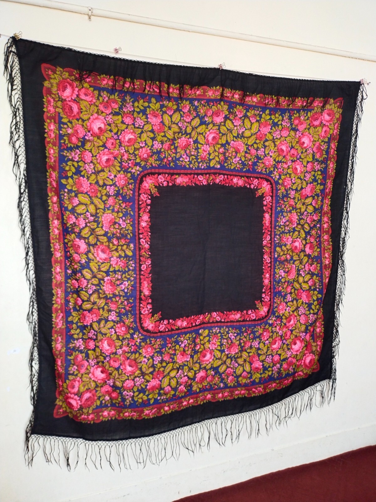 vintage gorgeous flowers printed piano fringes shawl scarf itm1236