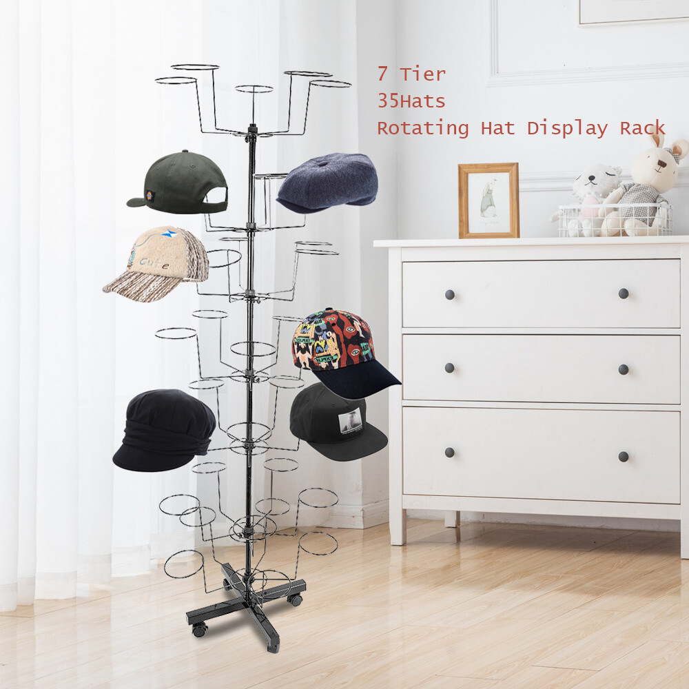 Hat& Cap Display Rack 7 Tiers Retail Hat Cap Rack Rotating Spinner Stand New