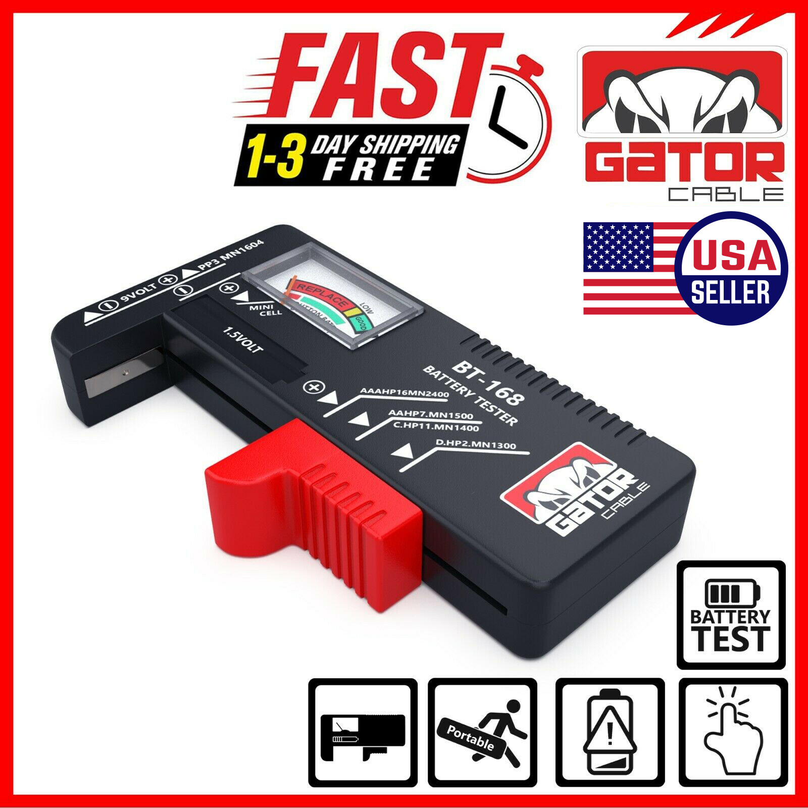 Battery Tester Checker Universal For AA AAA C D 9V 1.5V Button Cell Batteries