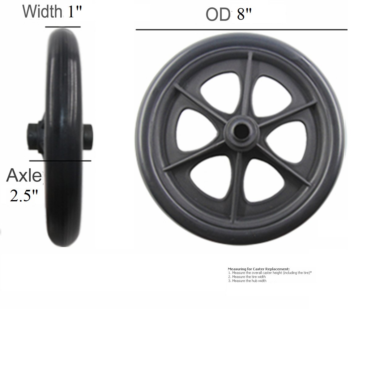 Wheel Replacement For Wheelchairs, 8 inch by 1 inch Black