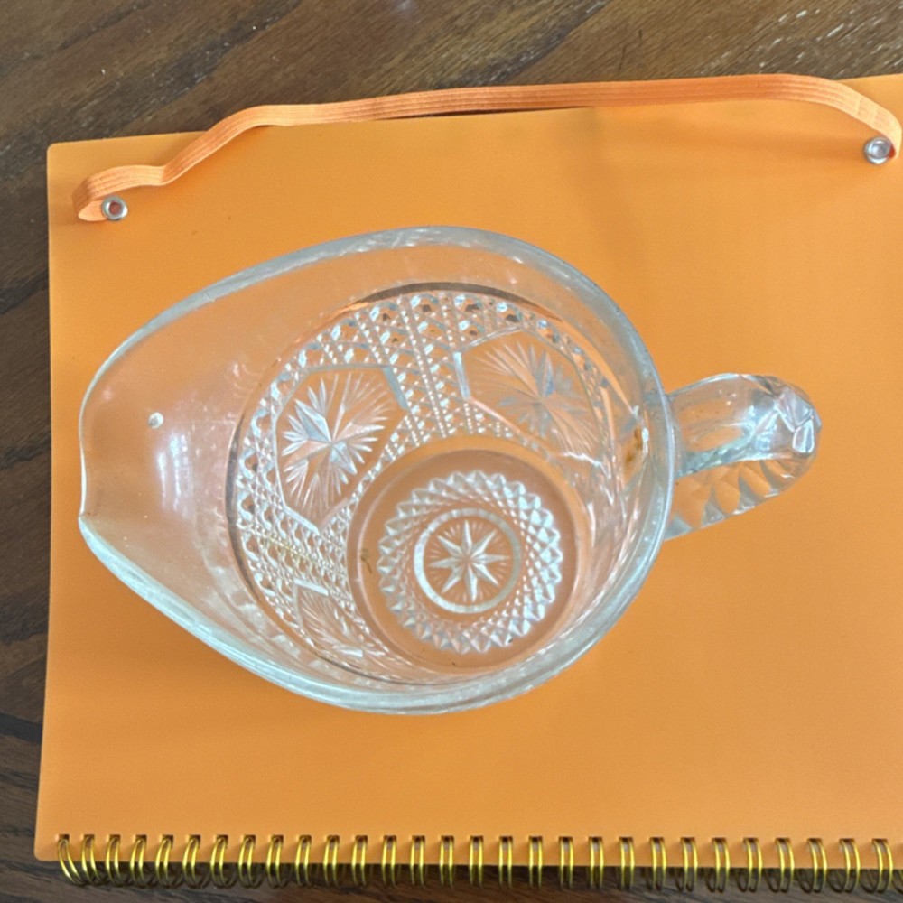 Clear Pressed Glass Starburst Pattern Pitcher with Handle