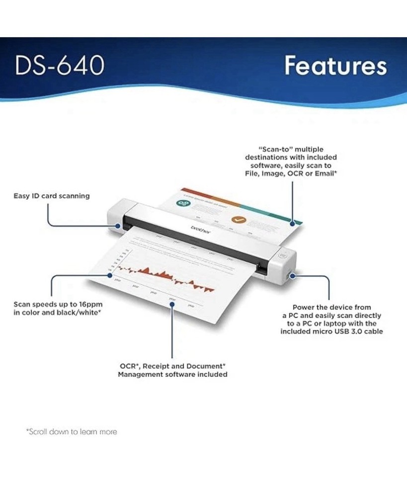 Brother DS-640 Compact Mobile Document Scanner - White