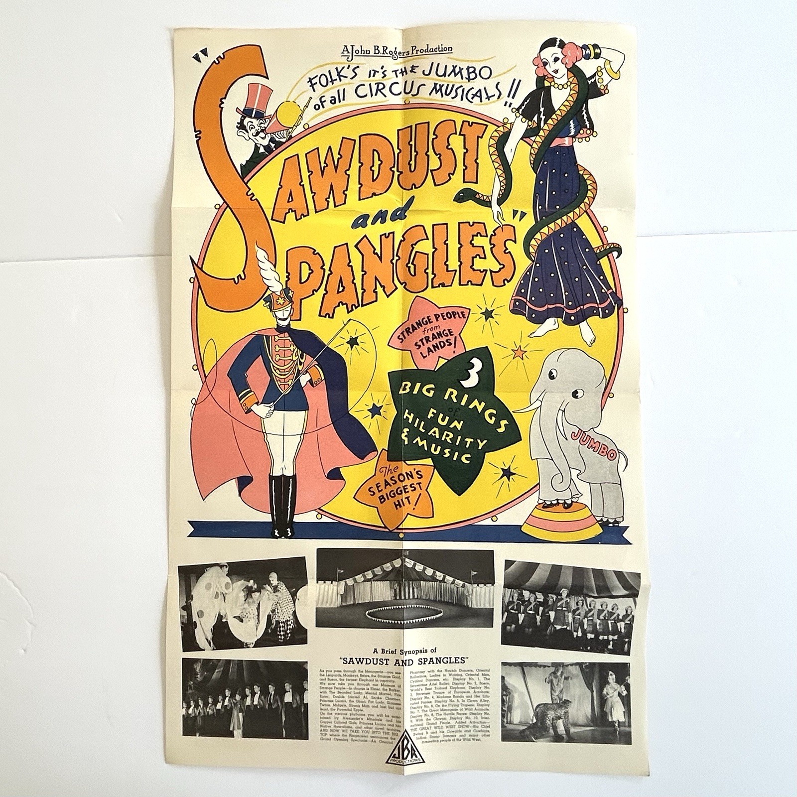 Vintage Theatrical Circus Poster “SAWDUST and SPANGLES” John B. Rogers 1920s-30s