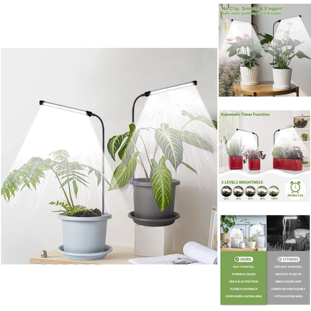 Versatile 6000K Plant Grow Light 2 Pack With Timer & Adjustable Height Options