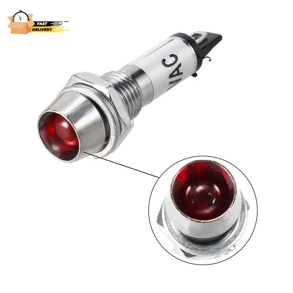 Indicator Light AC 110V, Red, Metal Shell Panel Mount 8Mm 5/16" 5Pcs