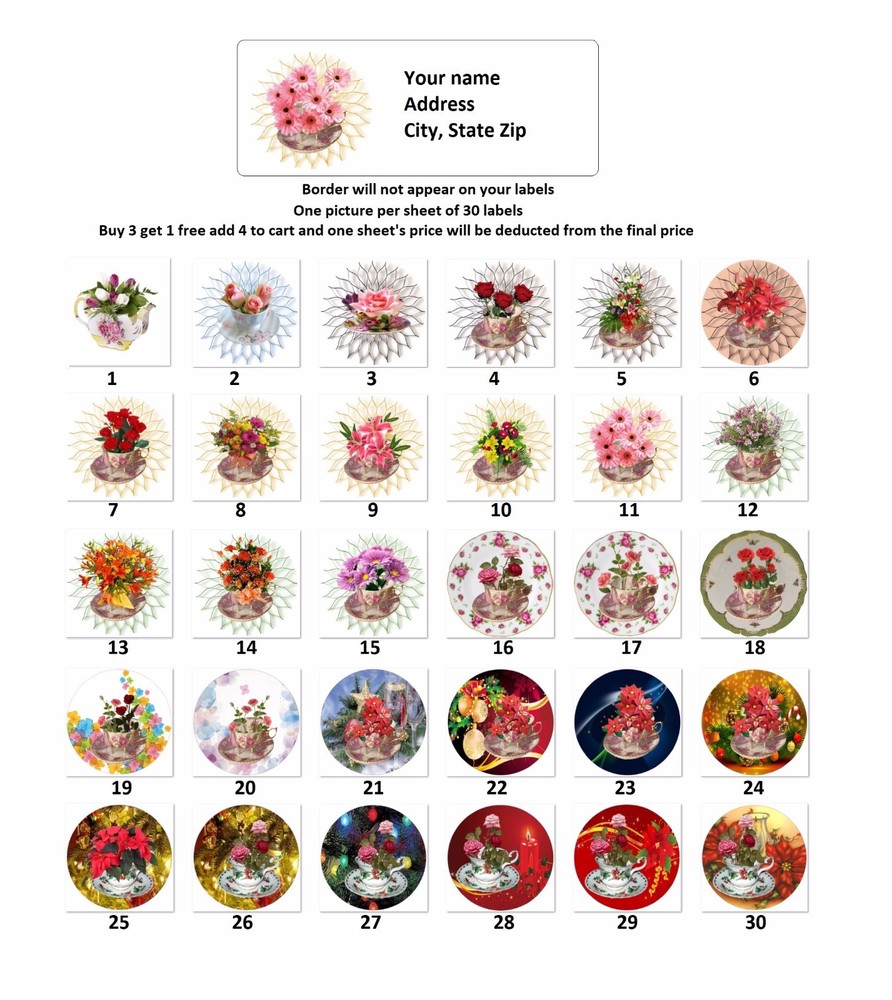 Personalized Address labels Teacups & Flowers (AC 1000)