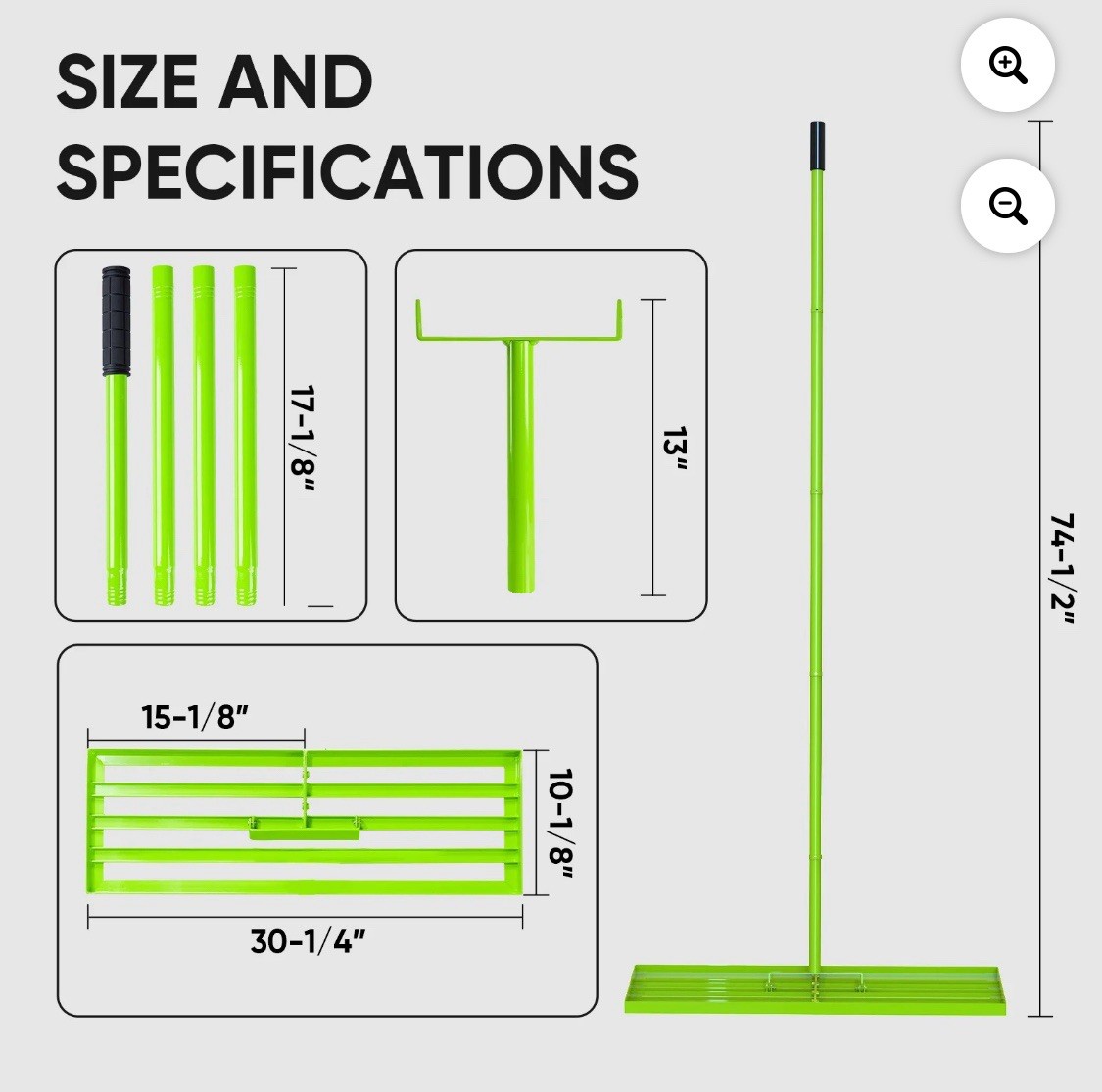 Steelite Lawn Leveling Rake 30"x10" Level Lawn Tool 72” Steel Extended Handle